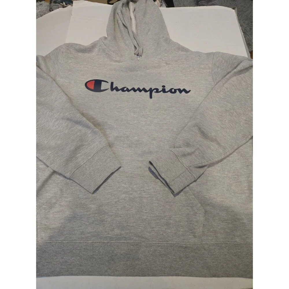 Champion Sweatshirt Mens Xl Gray Jacket Logo Hoodie Spell Out Graphic Modern